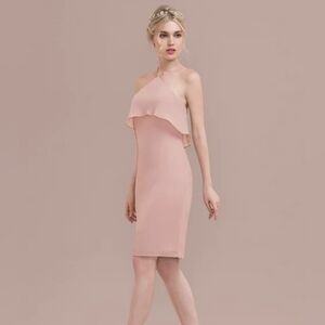 JJ's House Bridesmaid Strapped Sheath Dress Ruffle Detail Pale Pink